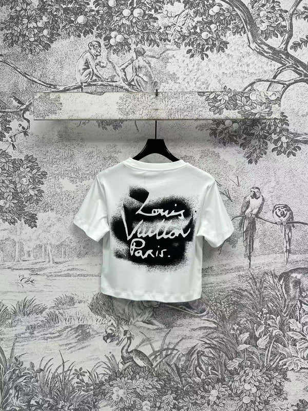 LV 25 Short-Sleeved T-shirt Back Logo Print White Cotton