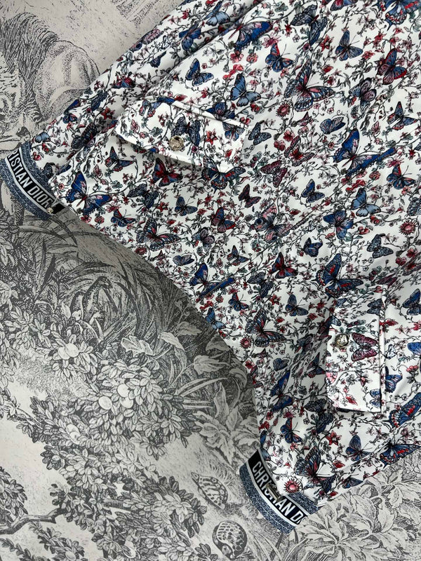 CD 25 Giacca con collo alto in poliestere con stampa floreale a farfalla