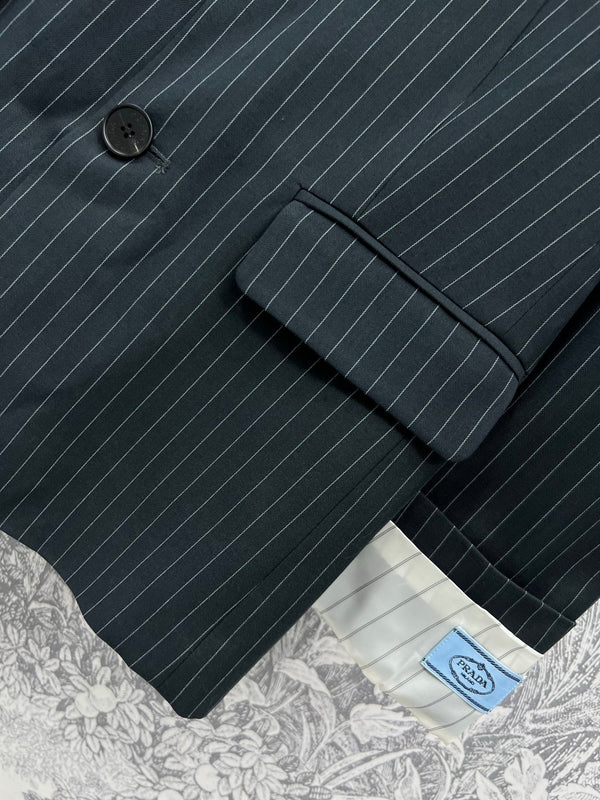 Prada 25 Striped Suit Jacket Black cotton