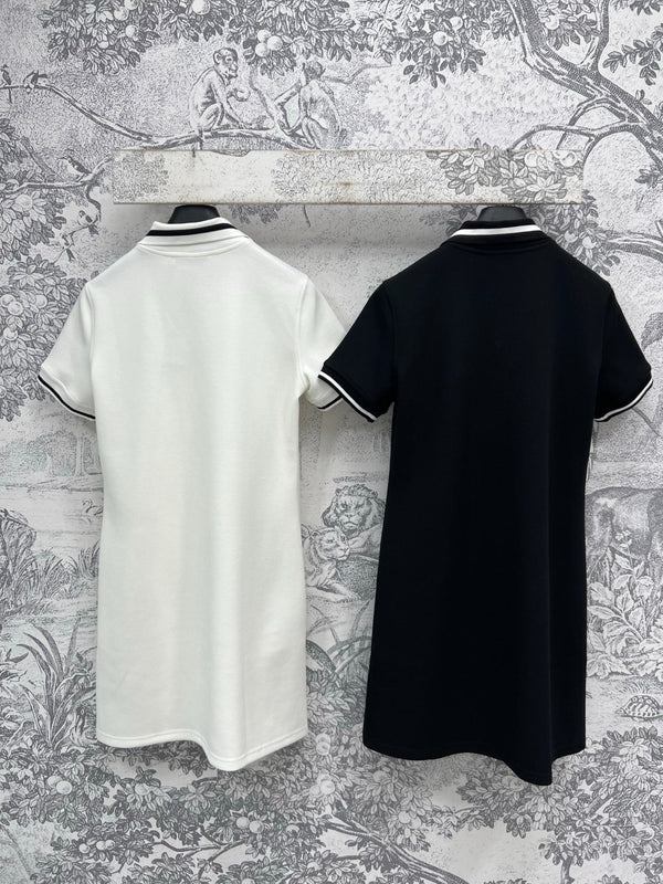 CD 25 Polo Collar Dress Black and White cotton polyester