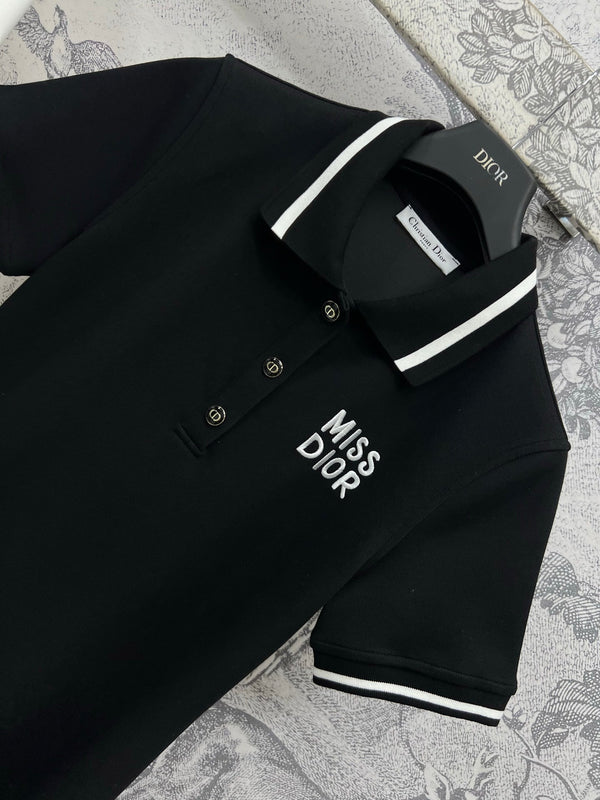 CD 25 Polo Collar Dress Black and White cotton polyester