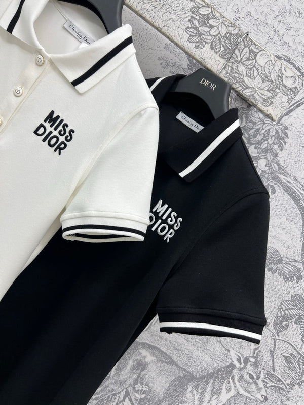 CD 25 Polo Collar Dress Black and White cotton polyester
