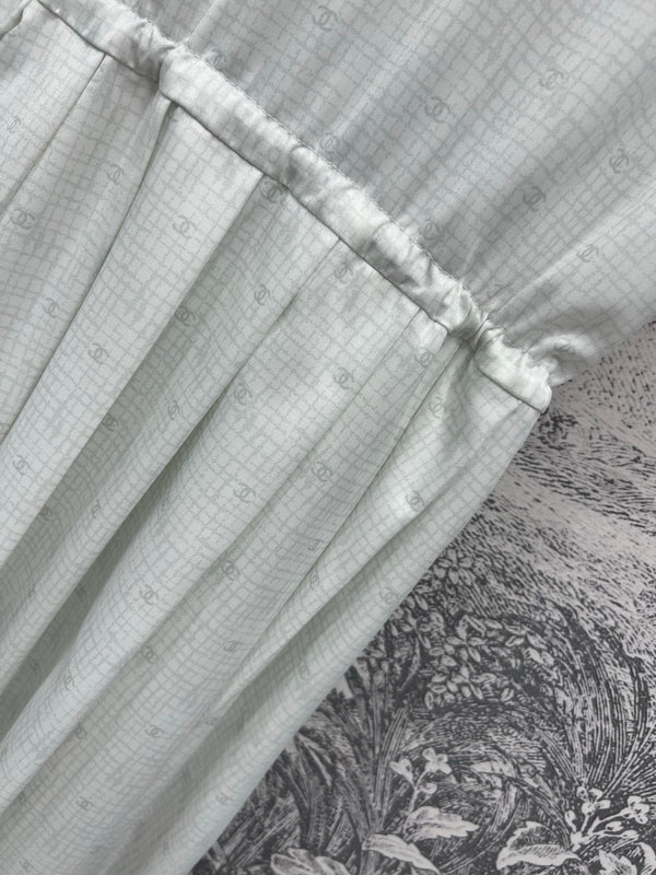 CC 25 Logo Plaid Short-sleeved Dress White Polyester Fiber