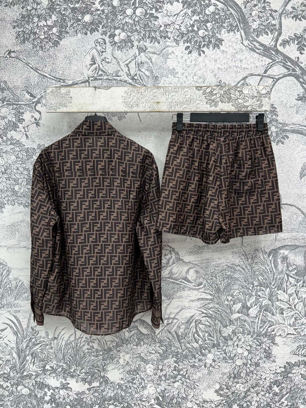 Fendi 25 double F shirt suit Black Brown Polyester fiber