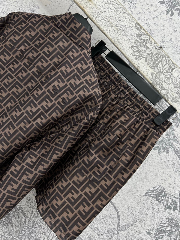 Fendi 25 double F shirt suit Black Brown Polyester fiber
