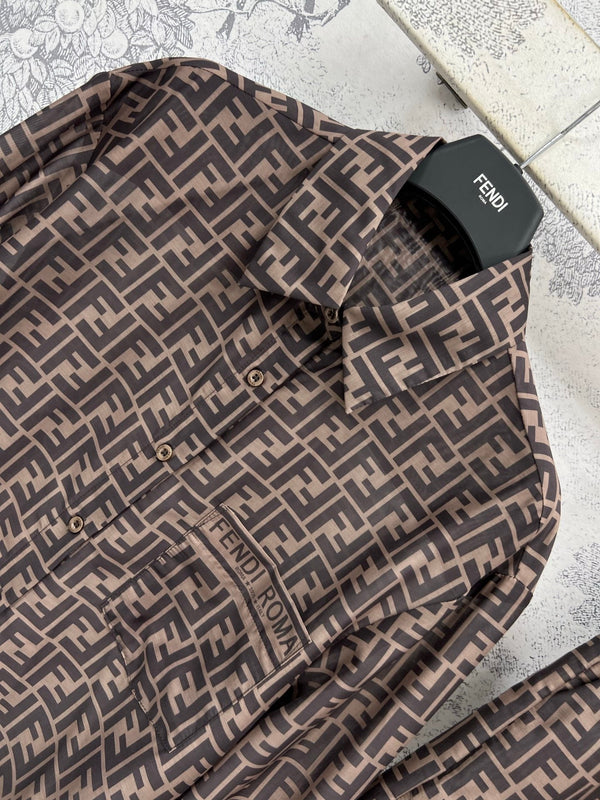Fendi 25 double F shirt suit Black Brown Polyester fiber