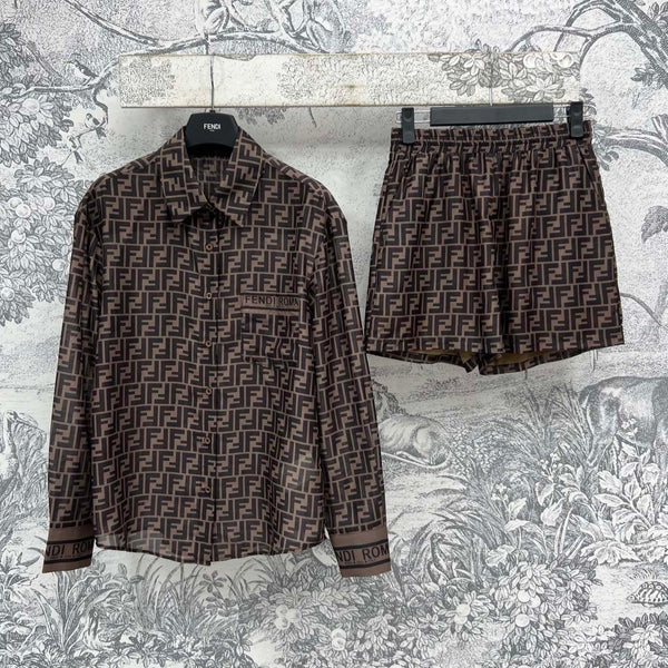 Fendi 25 double F shirt suit Black Brown Polyester fiber