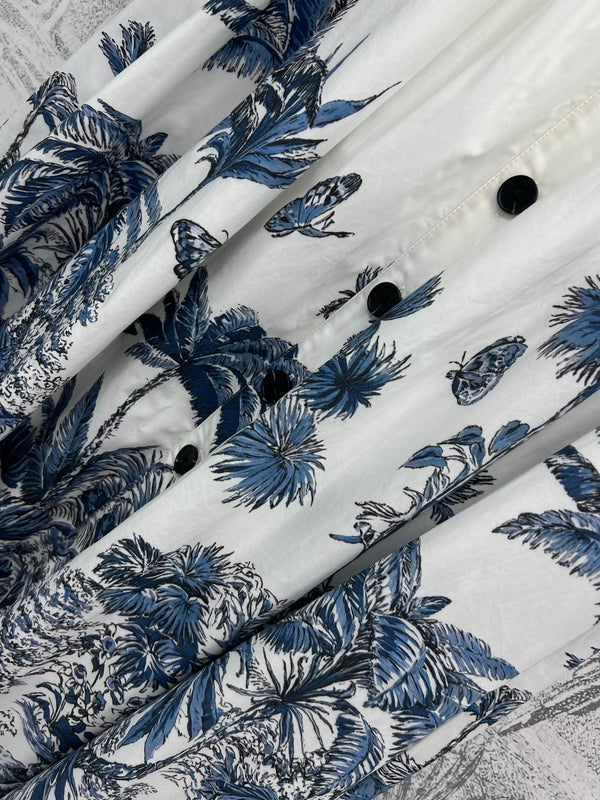 CD 25 Coconut Single-breasted Skirt White mix Blue Cotton