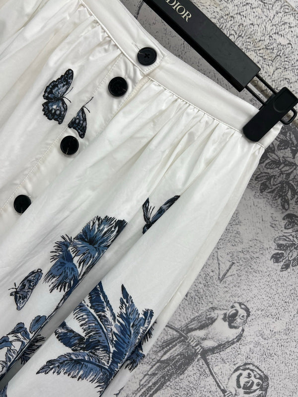 CD 25 Coconut Single-breasted Skirt White mix Blue Cotton