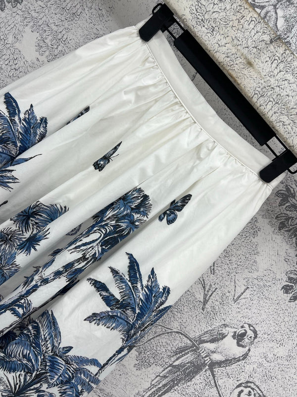 CD 25 Coconut Single-breasted Skirt White mix Blue Cotton