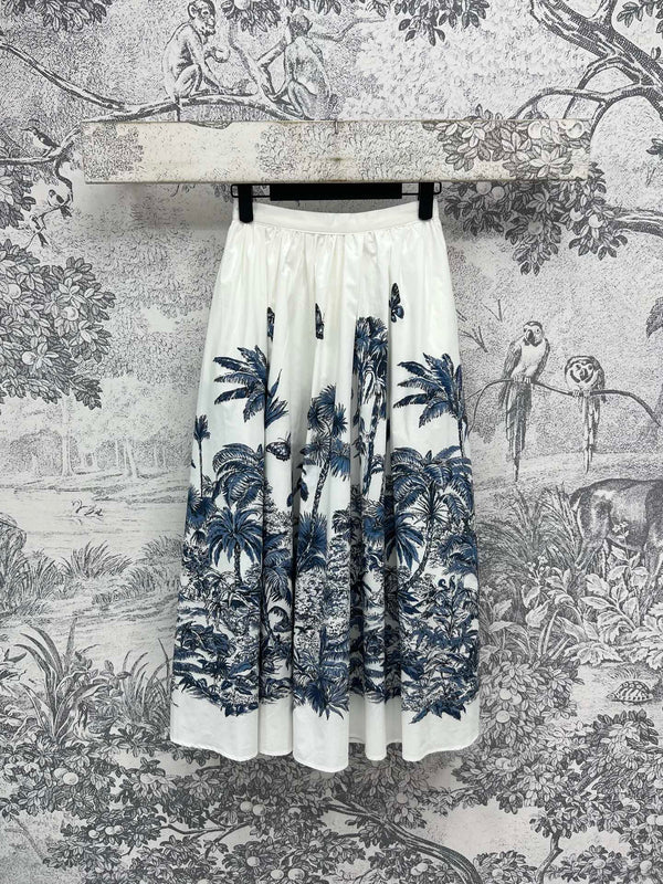 CD 25 Coconut Single-breasted Skirt White mix Blue Cotton