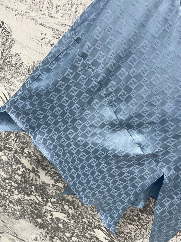 Fendi 25 Double F Irregular Skirt Blue Viscose Polyester