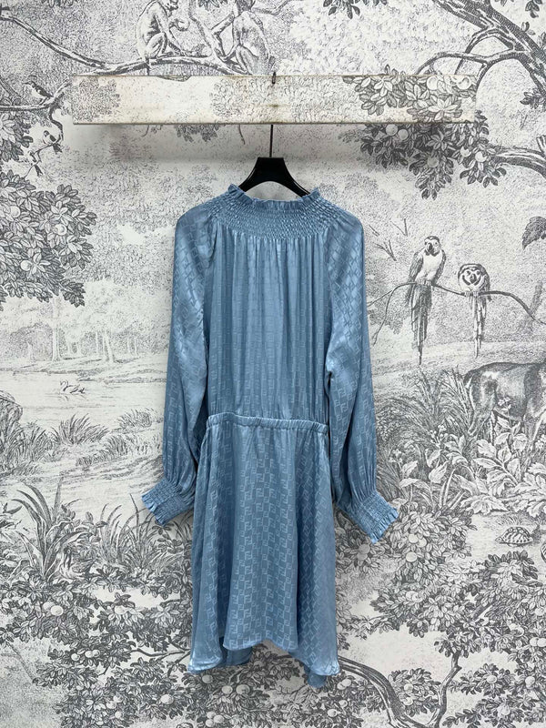 Fendi 25 Long Sleeve Dress Blue Viscose Polyester