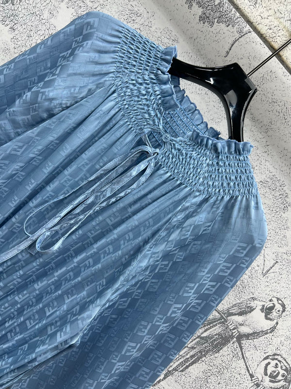 Fendi 25 Long Sleeve Dress Blue Viscose Polyester