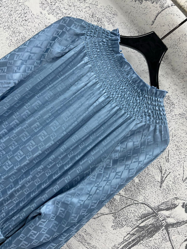 Fendi 25 Long Sleeve Dress Blue Viscose Polyester