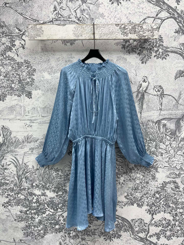 Fendi 25 Long Sleeve Dress Blue Viscose Polyester
