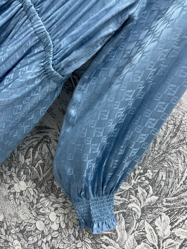 Fendi 25 Long Sleeve Dress Blue Viscose Polyester