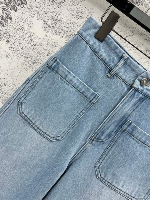 CD 25 Rolled Denim Pants Light Blue Cotton