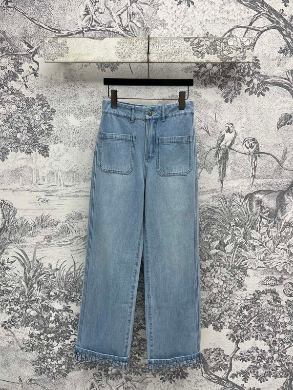 CD 25 Rolled Denim Pants Light Blue Cotton
