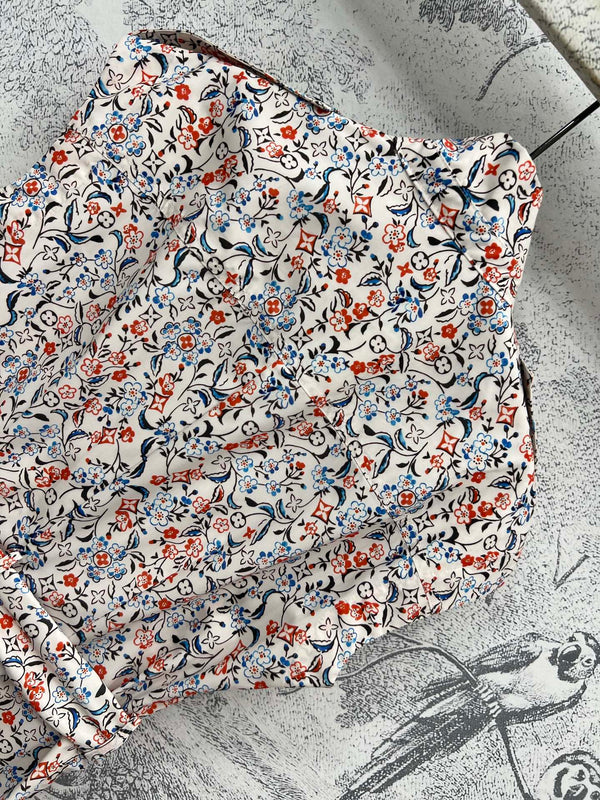 LV 25 Floral Print Stand-up Collar Sleeveless Dress Multicolor Poliester