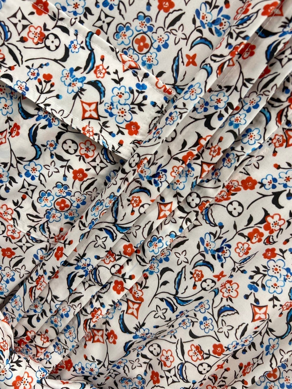 LV 25 Floral Print Stand-up Collar Sleeveless Dress Multicolor Poliester