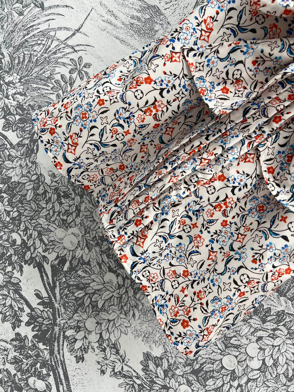 LV 25 Floral Print Stand-up Collar Sleeveless Dress Multicolor Poliester