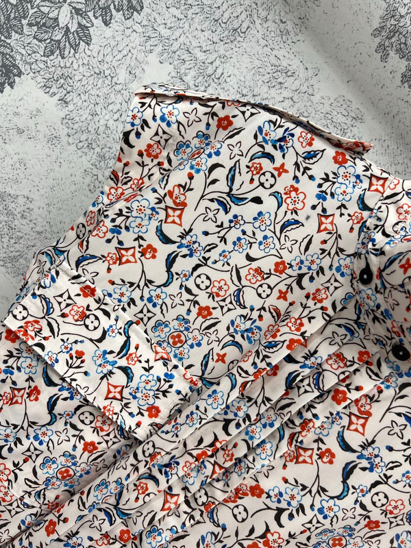 LV 25 Floral Print Stand-up Collar Sleeveless Dress Multicolor Poliester