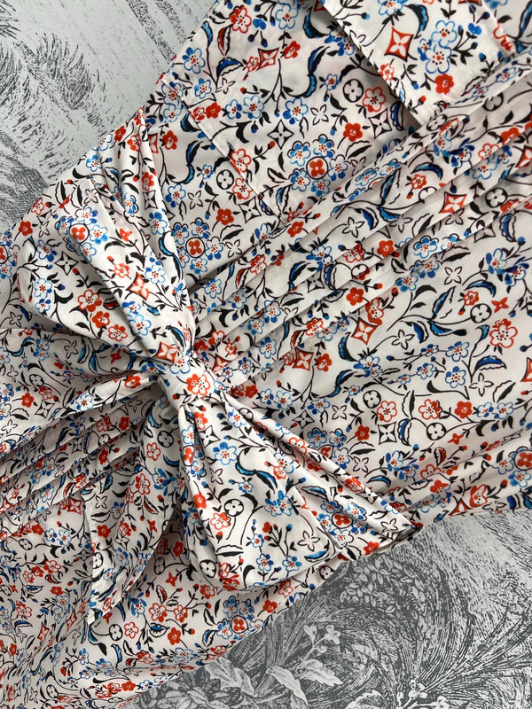 LV 25 Floral Print Stand-up Collar Sleeveless Dress Multicolor Poliester