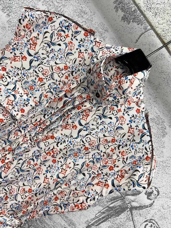 LV 25 Floral Print Stand-up Collar Sleeveless Dress Multicolor Poliester