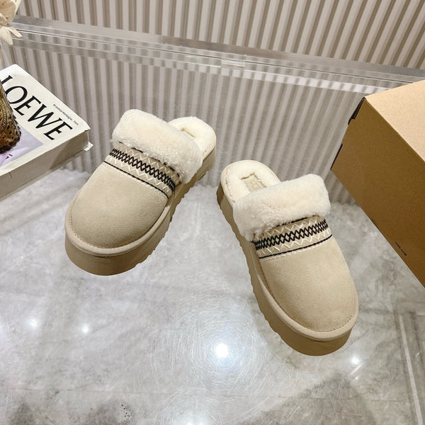 UGG Disquette Atherson Slipper Muted Taupe White Wool Suede 512920