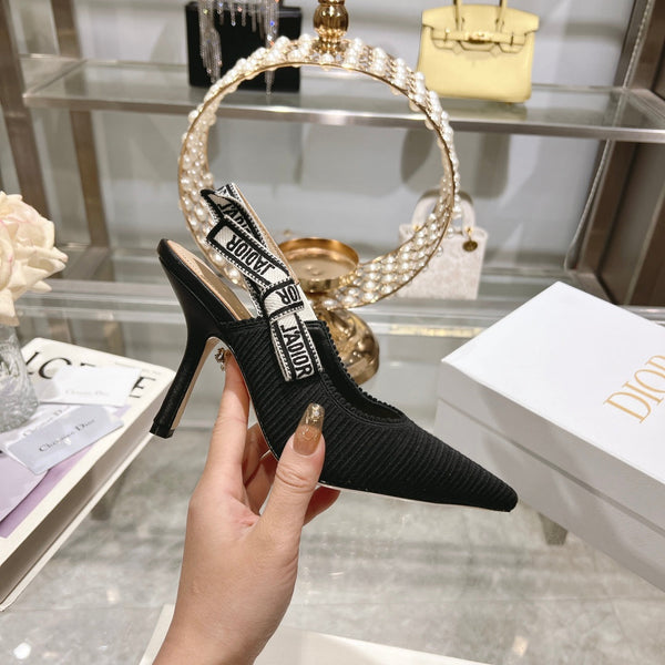 cd slingback pumps 95 black embroidered cotton ribbon