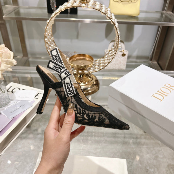 cd slingback pumps 95 transparent mesh embroidered black butterfly motif