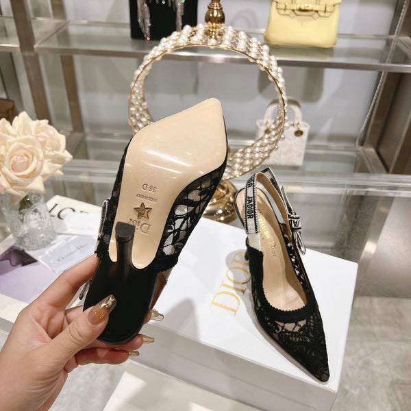 cd slingback pumps 95 transparent mesh embroidered black butterfly motif