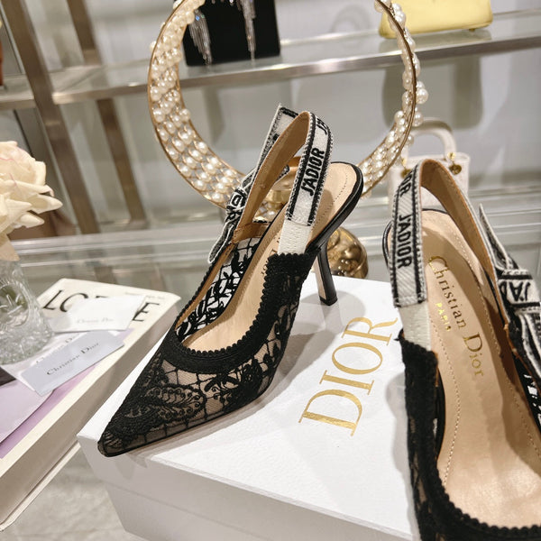 cd slingback pumps 95 transparent mesh embroidered black butterfly motif