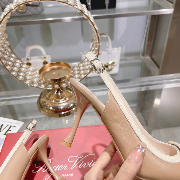 Belle Viv Metal Buckle Slingback Pumps 85 Camel Patent Leather