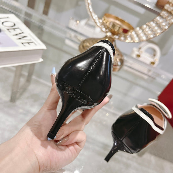 Belle Viv Metal Buckle Pumps 65 Black White Patent Leather