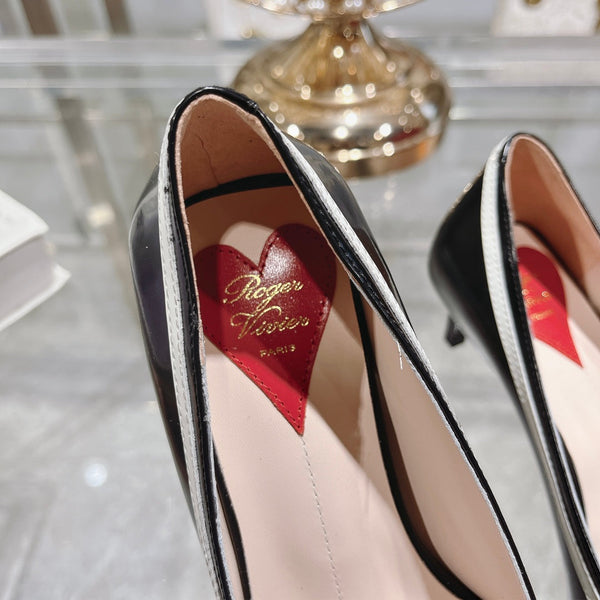 Belle Viv Metal Buckle Pumps 65 Black White Patent Leather