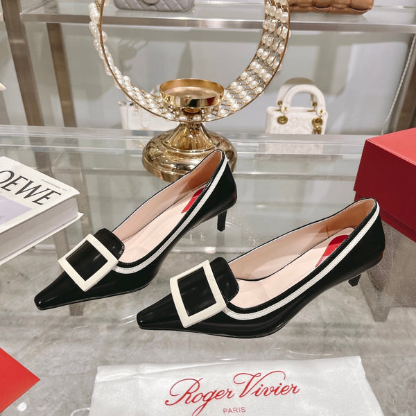 Belle Viv Metal Buckle Pumps 65 Black White Patent Leather