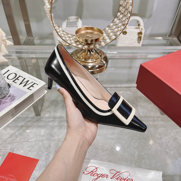 Belle Viv Metal Buckle Pumps 65 Black White Patent Leather