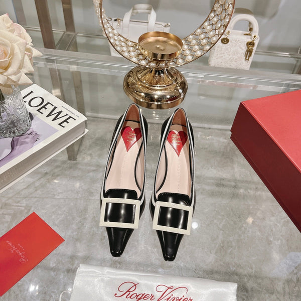 Belle Viv Metal Buckle Pumps 65 Black White Patent Leather