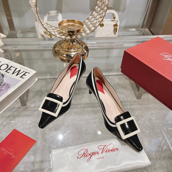 Belle Viv Metal Buckle Pumps 65 Black White Patent Leather