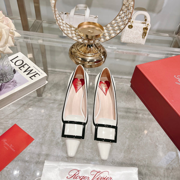 Belle Viv Metal Buckle Pumps 65 White Black Patent Leather