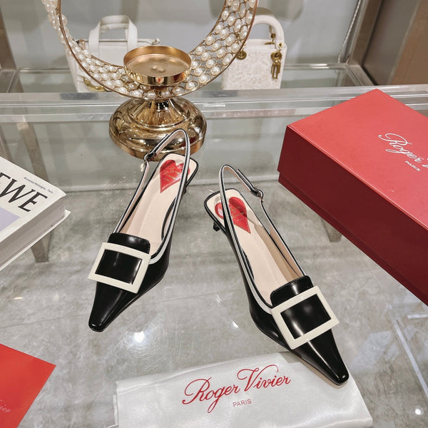 Belle Viv Metal Buckle Slingback Pumps 65 Black White Patent Leather