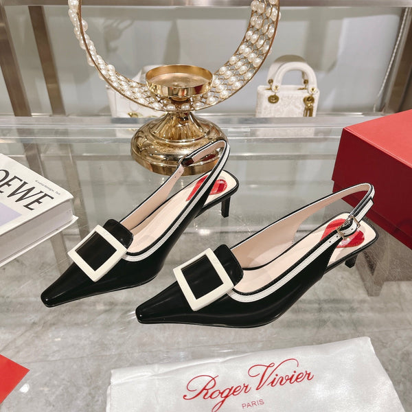 Belle Viv Metal Buckle Slingback Pumps 65 Black White Patent Leather