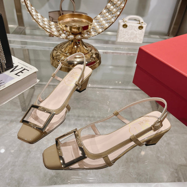 Belle Viv Metal Buckle Slingback Pumps 45 Transparent Camel Patent Leather