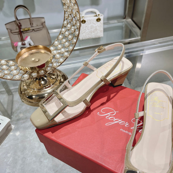 Belle Viv Metal Buckle Slingback Pumps 45 Transparent Camel Patent Leather