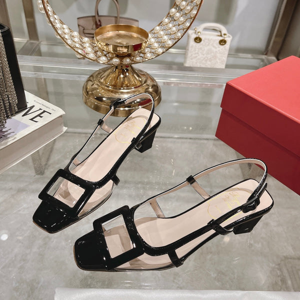 Belle Viv Metal Buckle Slingback Pumps 45 Transparent Black Patent Leather