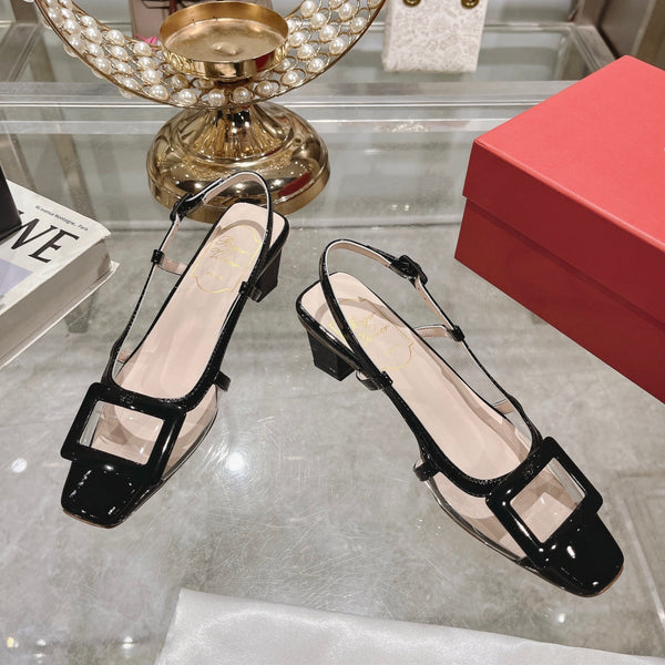 Belle Viv Metal Buckle Slingback Pumps 45 Transparent Black Patent Leather
