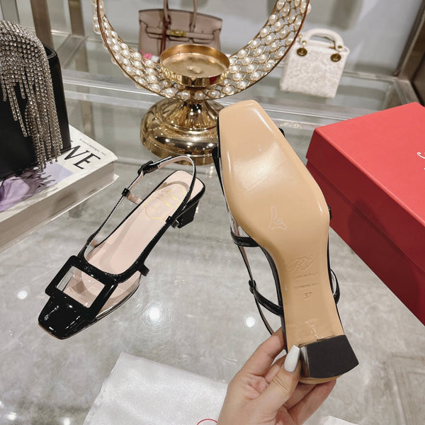 Belle Viv Metal Buckle Slingback Pumps 45 Transparent Black Patent Leather