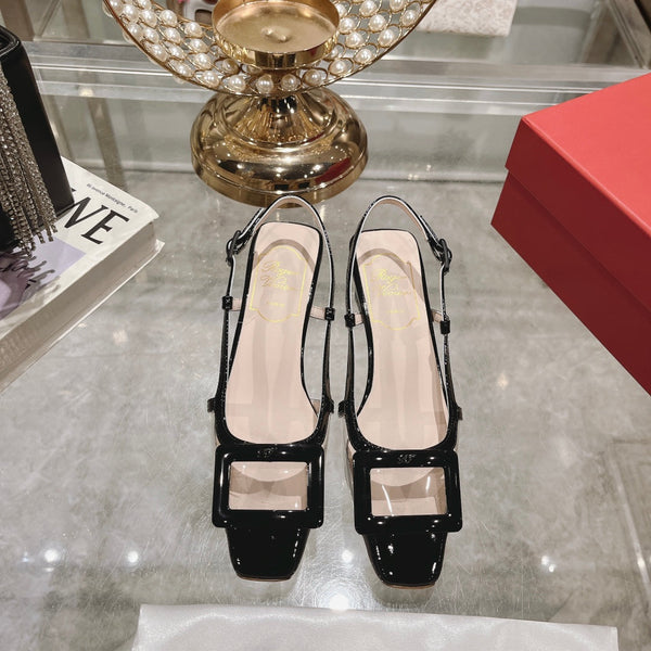 Belle Viv Metal Buckle Slingback Pumps 45 Transparent Black Patent Leather